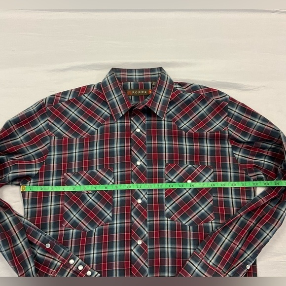 ROPER Long Sleeve Red Plaid Western Yoke Shirt Pearl Snap Pockets Men’s M - Picture 5 of 8